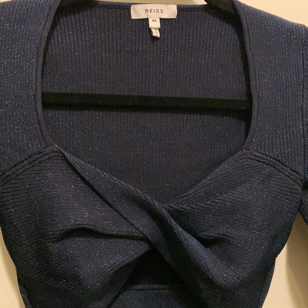 Reiss navy metallic long sleeve top
